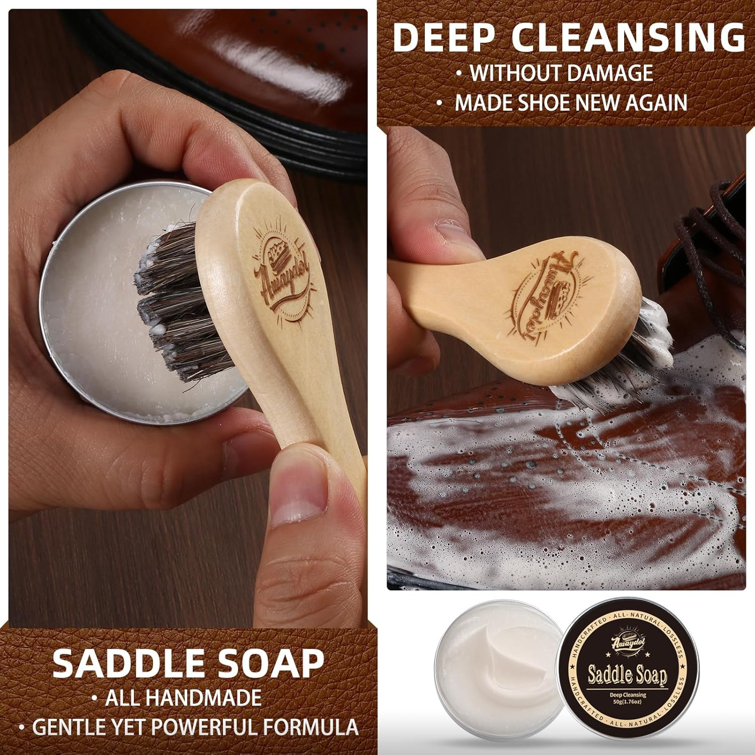 11 PCS Leather Care Kit – Horsehair Brushes,Saddle Soap,Waterproofing Wax,Mink O