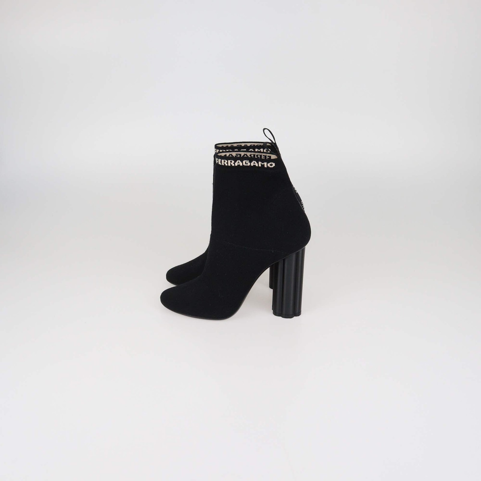Salvatore Ferragamo Black Knitted Fabric Block Heel Booties