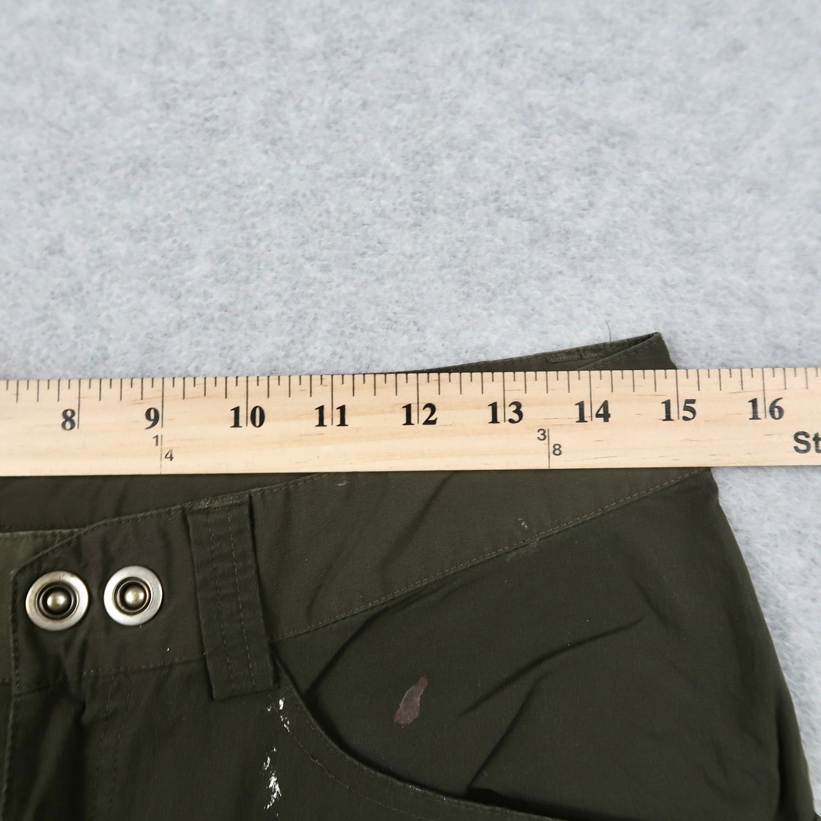 Arcteryx Mens Cargo Pants Size 30 Olive Green Distressed Paint Splatter Outdoor