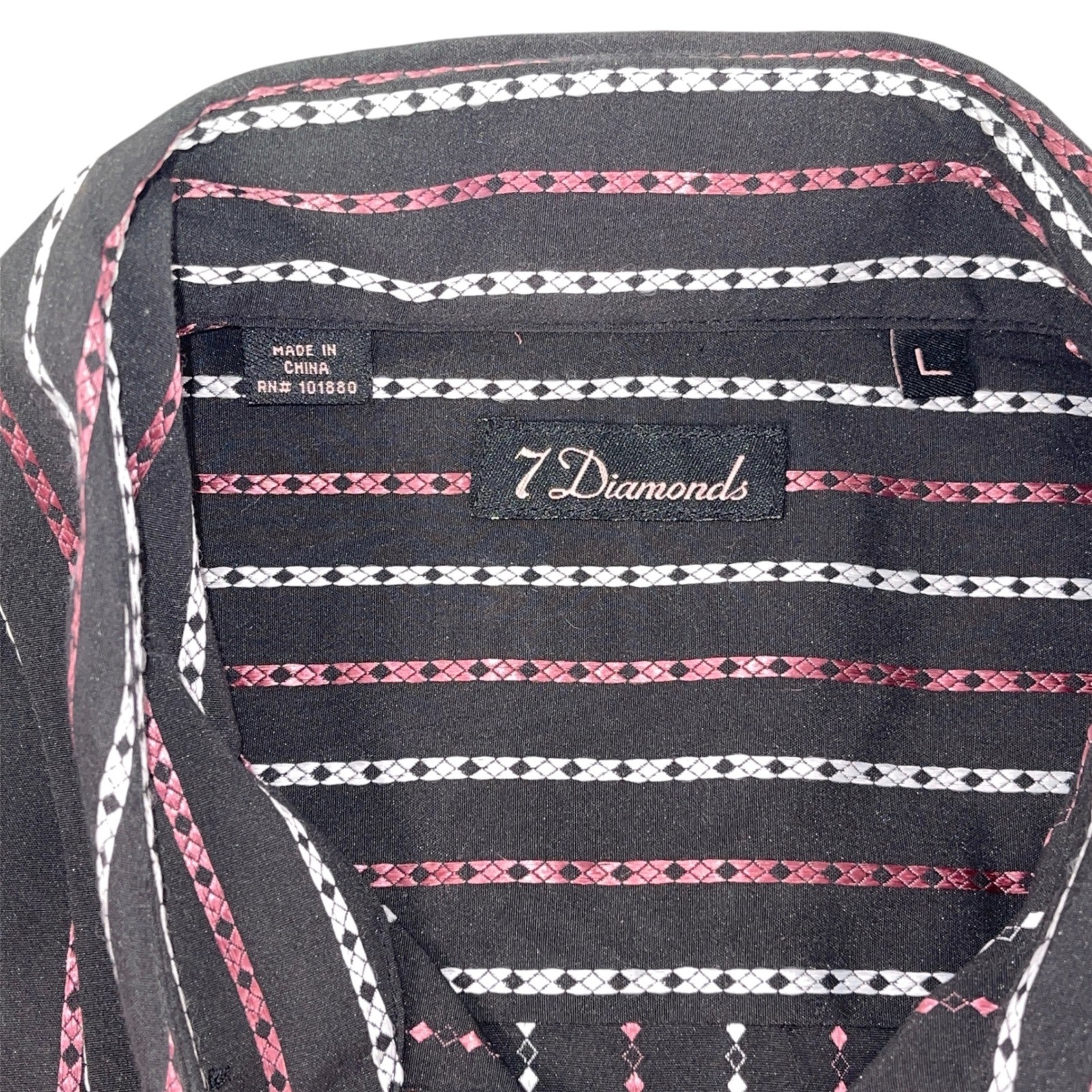 7 Diamonds Mens Black Pink Vertical Striped Button Down Dress Shirt L