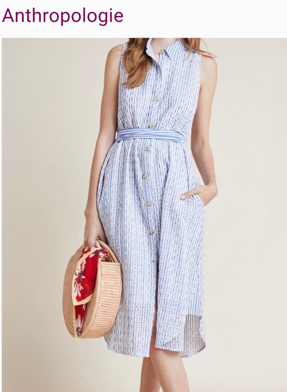 Anthropologie Womens Kismet Shirt Dress. Sz. 4 Blue & White Eyelet.