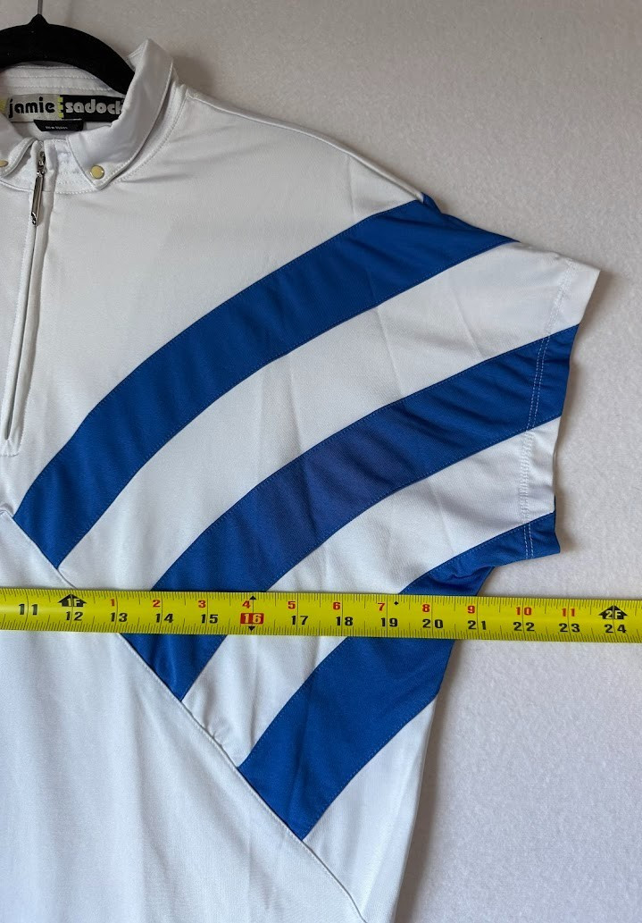 Jamie Sadock Golf Polo Women Medium White Blue Striped Quarter Zip Stretch Top