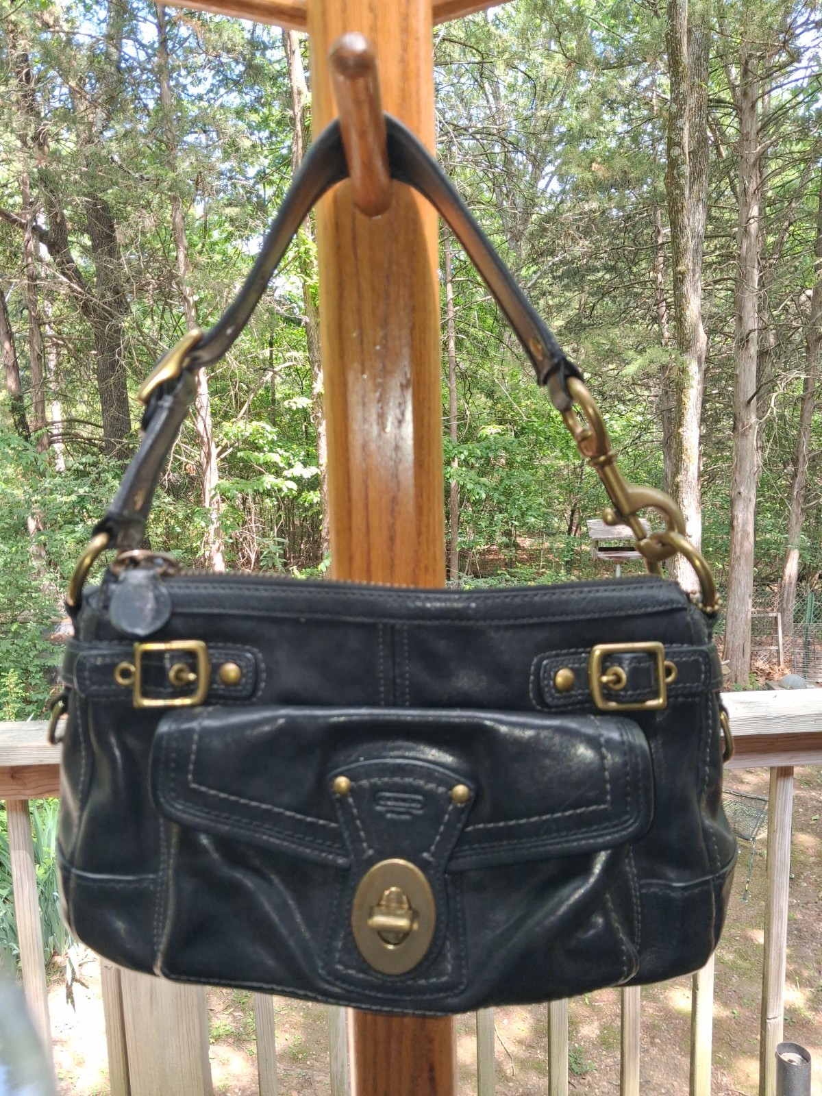Vtg COACH Y2K Legacy 65th Anniversary Turnlock Blk Leather Mandy Shldr Bag 11127
