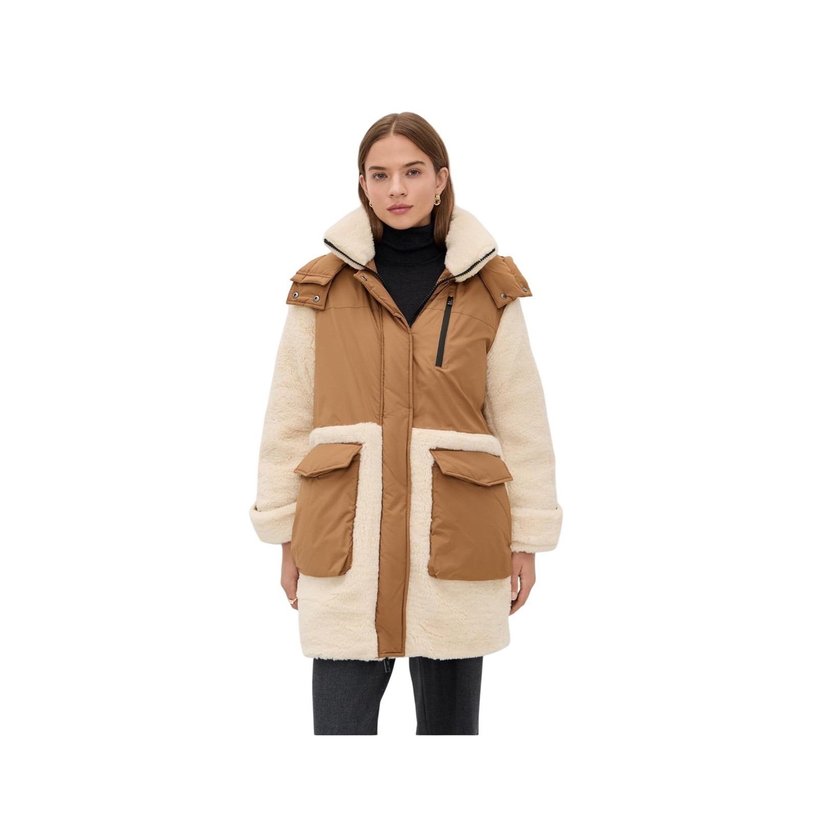 UGG W Kaysin Down Parka Chestnut Cream Mixed Media Shearling Coat 1171465 M