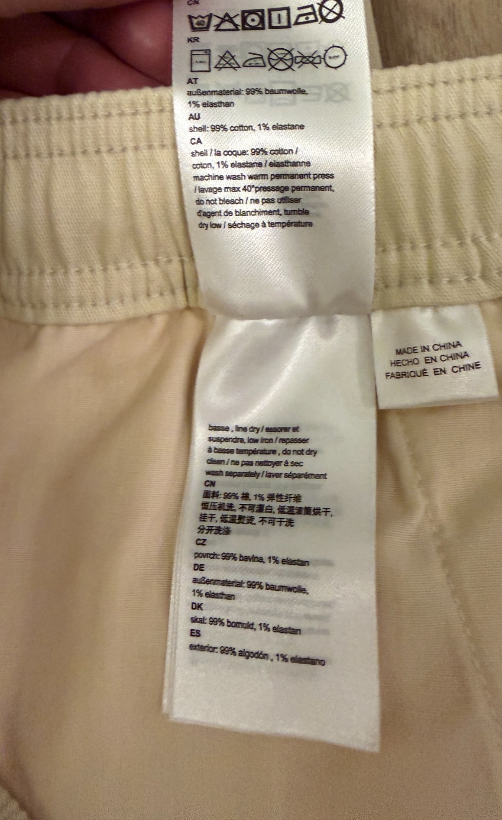 WeSC Open Bottom Cargo Pants Unisex Chino Style-Men L/Women XL-Pale Yellow-NWT