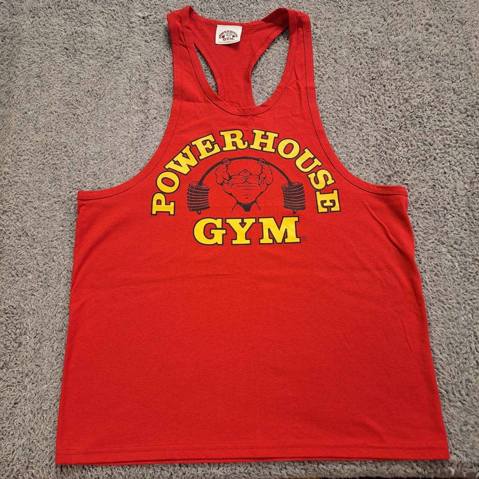 Powerhouse Gym Tank Top Mens Large Red Logo Bodybuilding Stringer Racerback