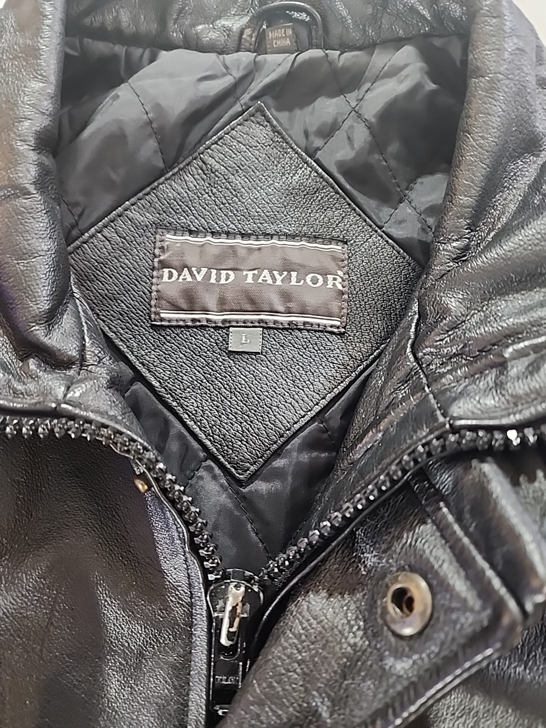 Men’s David Taylor Genuine Leather Jacket Size Large L Black Full Zip Coat