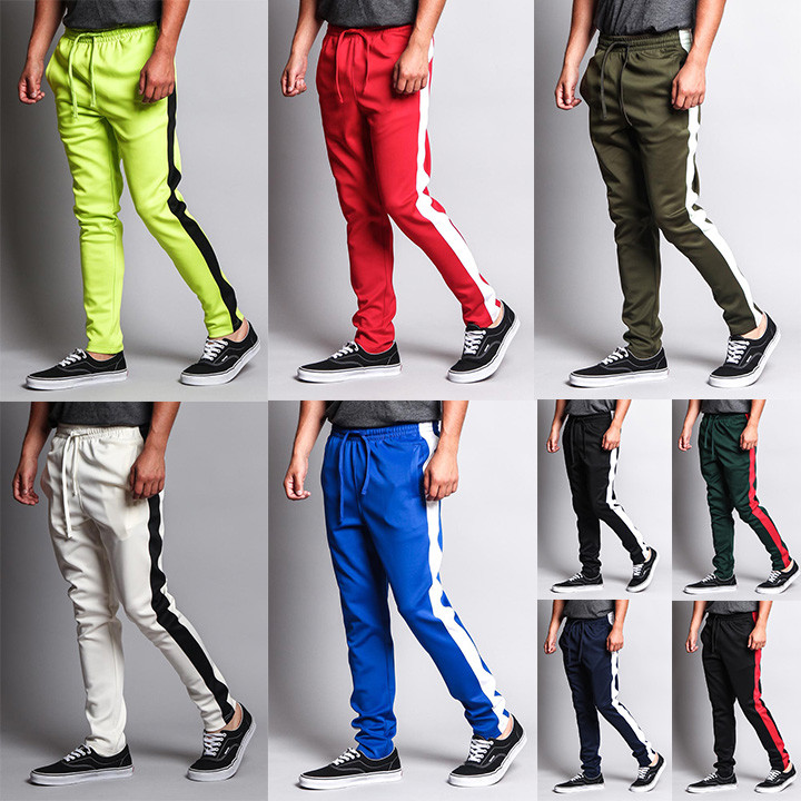 Victorious Men’s Slim Fit Striped Sports Workout Techno Track Pants TR522-S1F