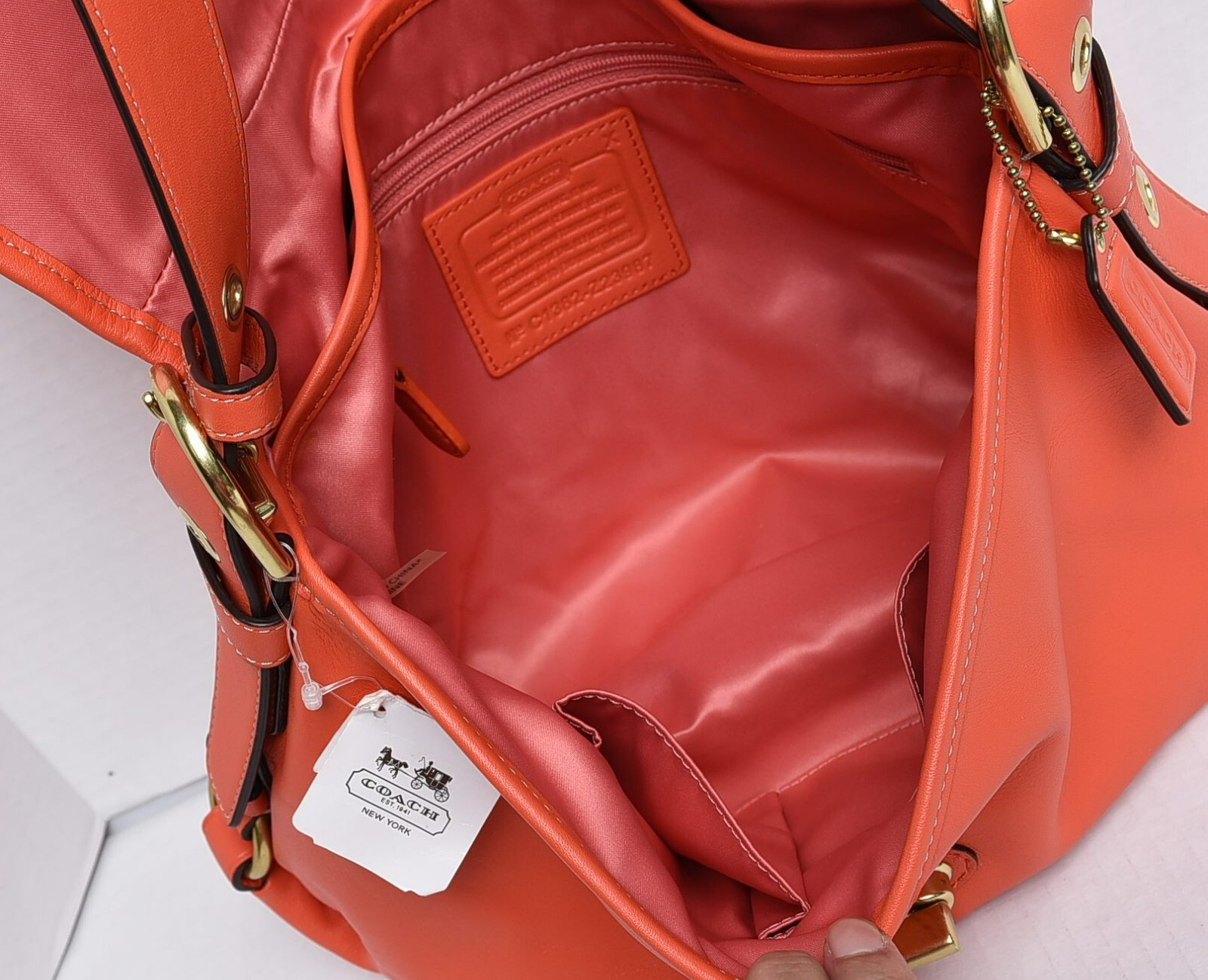 New COACH Z Leather Flap Duffle Bag MSRP $328 Orange Z23987 B4B4D