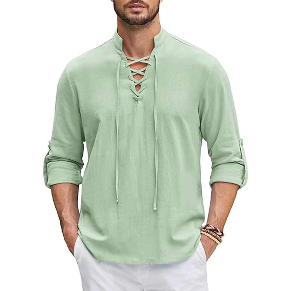 Men’s Renaissance Shirt Pirate Medieval Viking top Cotton Linen Shirts Men Long