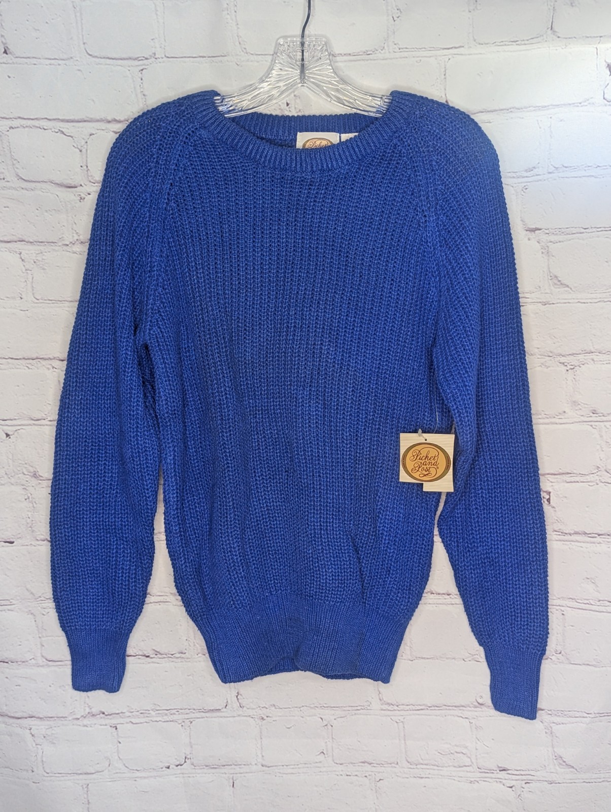 Vintage Picket & Post Women’s Royal Blue Crew Neck Knit Shaker Sweater Size M