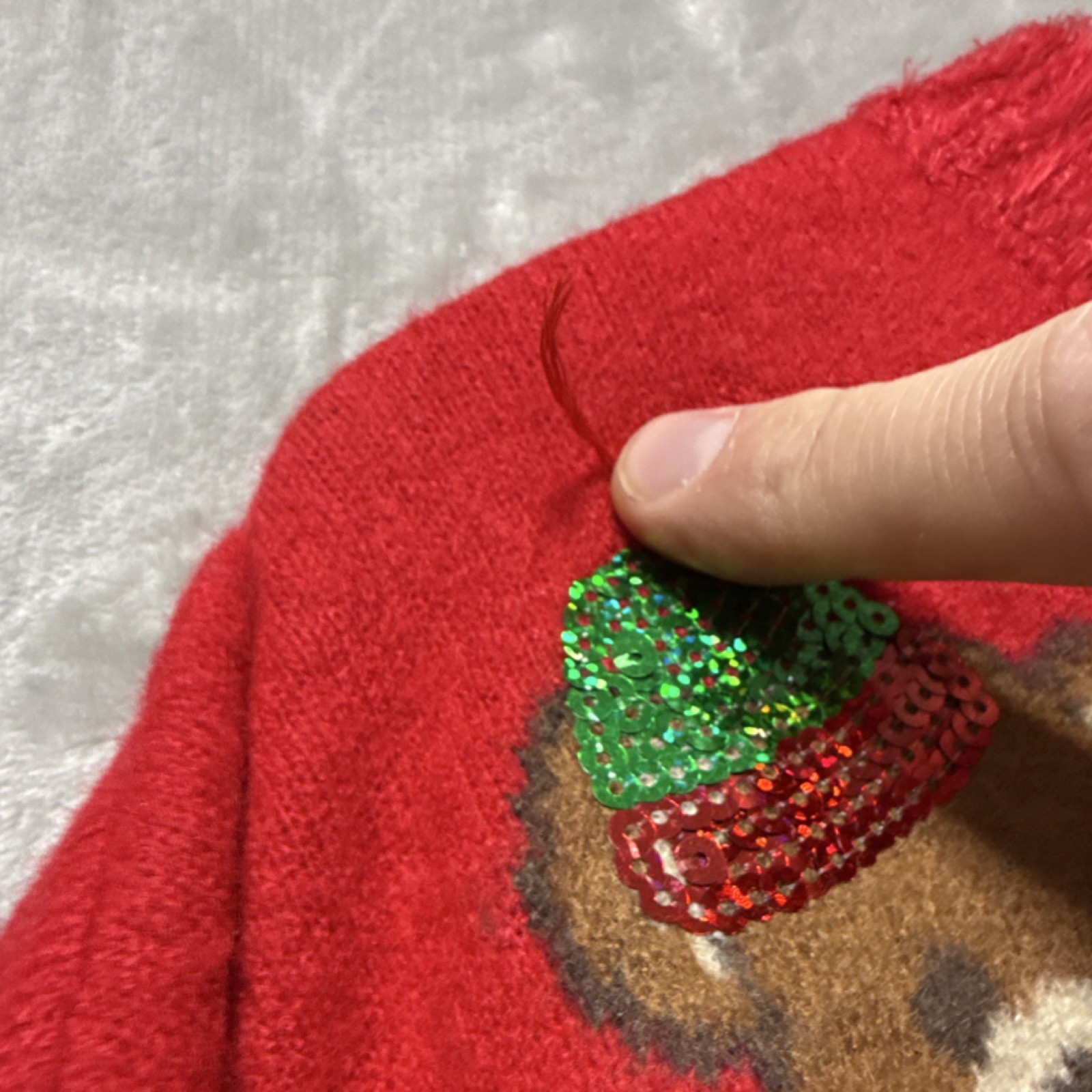 33 Degrees Red Knit Teddy Bear Sequin Pullover Sweater Acrylic Women’s Size S