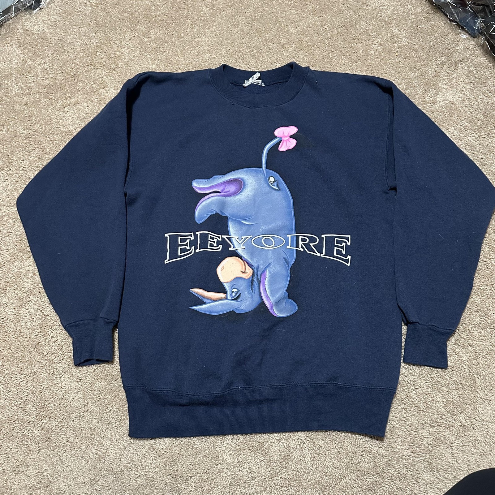 Disney Eeyore Sweatshirt Mens XL Blue Crewneck Pullover Fleece Cartoon Graphic