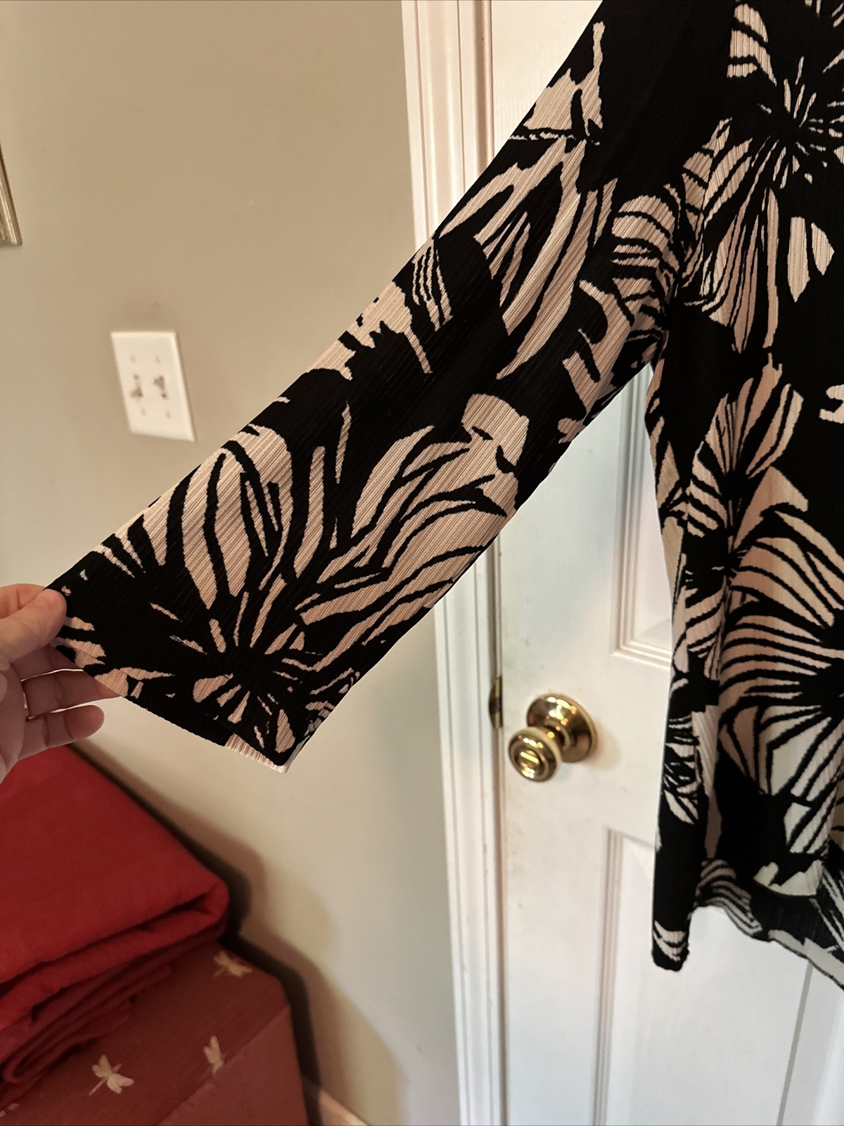 Travel Collection Slinky Shacket Cardigan XL Black Floral 3/4 Top Jacket Topper