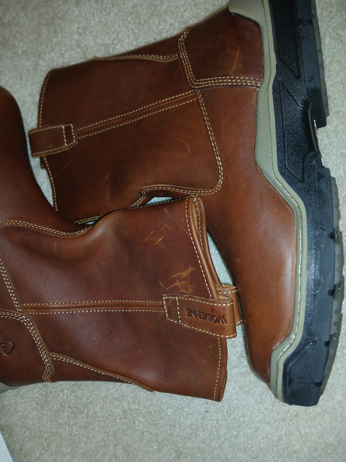Wolverine Wellington Men’s Brown Leather Work Boots Slip Resistant Size 12