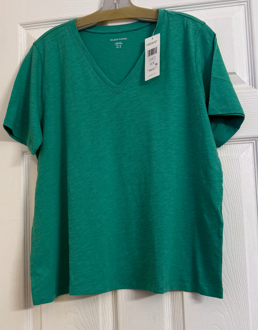 NWT $68 Eileen Fisher Jade Organic Cotton Slubby Jersey V-Neck Tee M