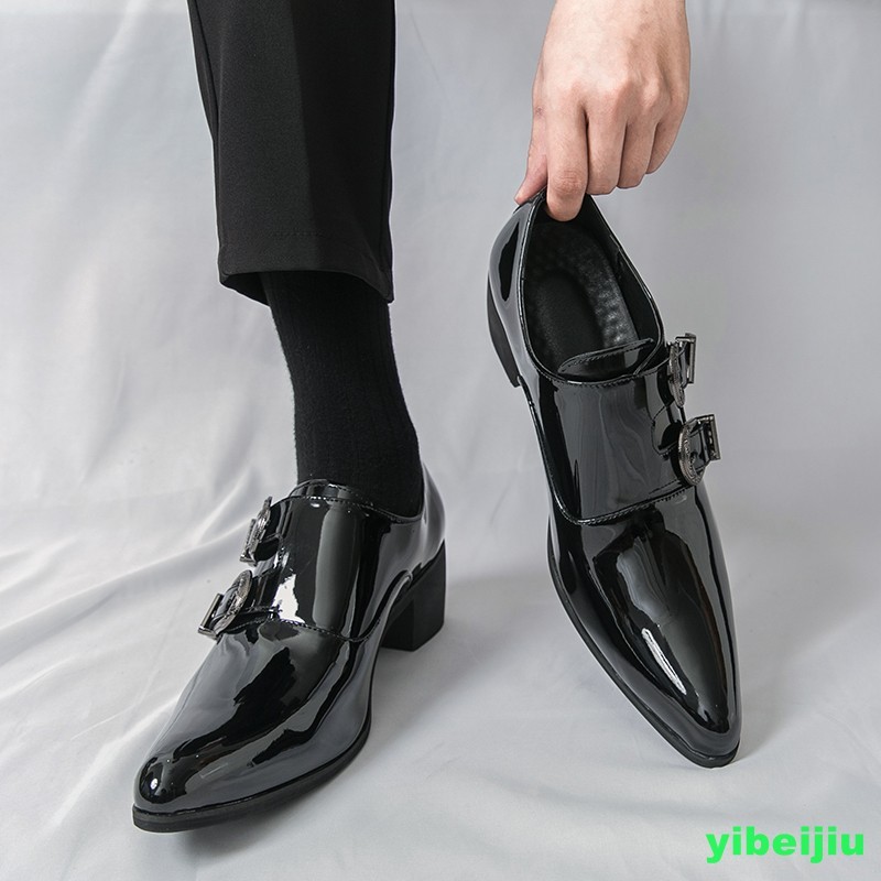 Mens Patent Leather Double Monk Strap Party Pointy Toe Shoes Business Oxford New
