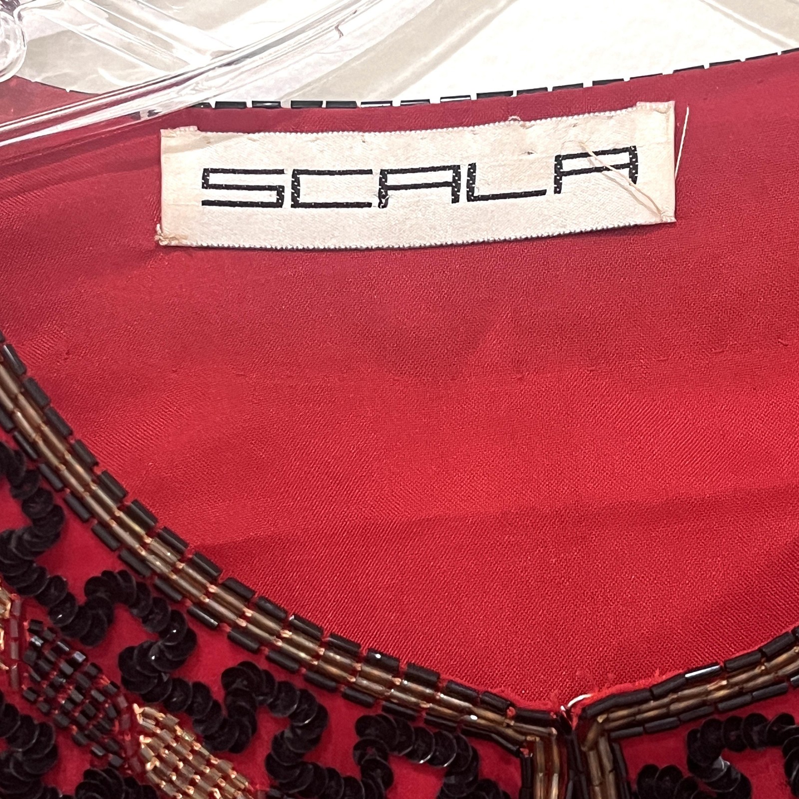 Vintage Scala Beaded Jacket Womens Red Sequin Holiday Party Gift Present L-XL