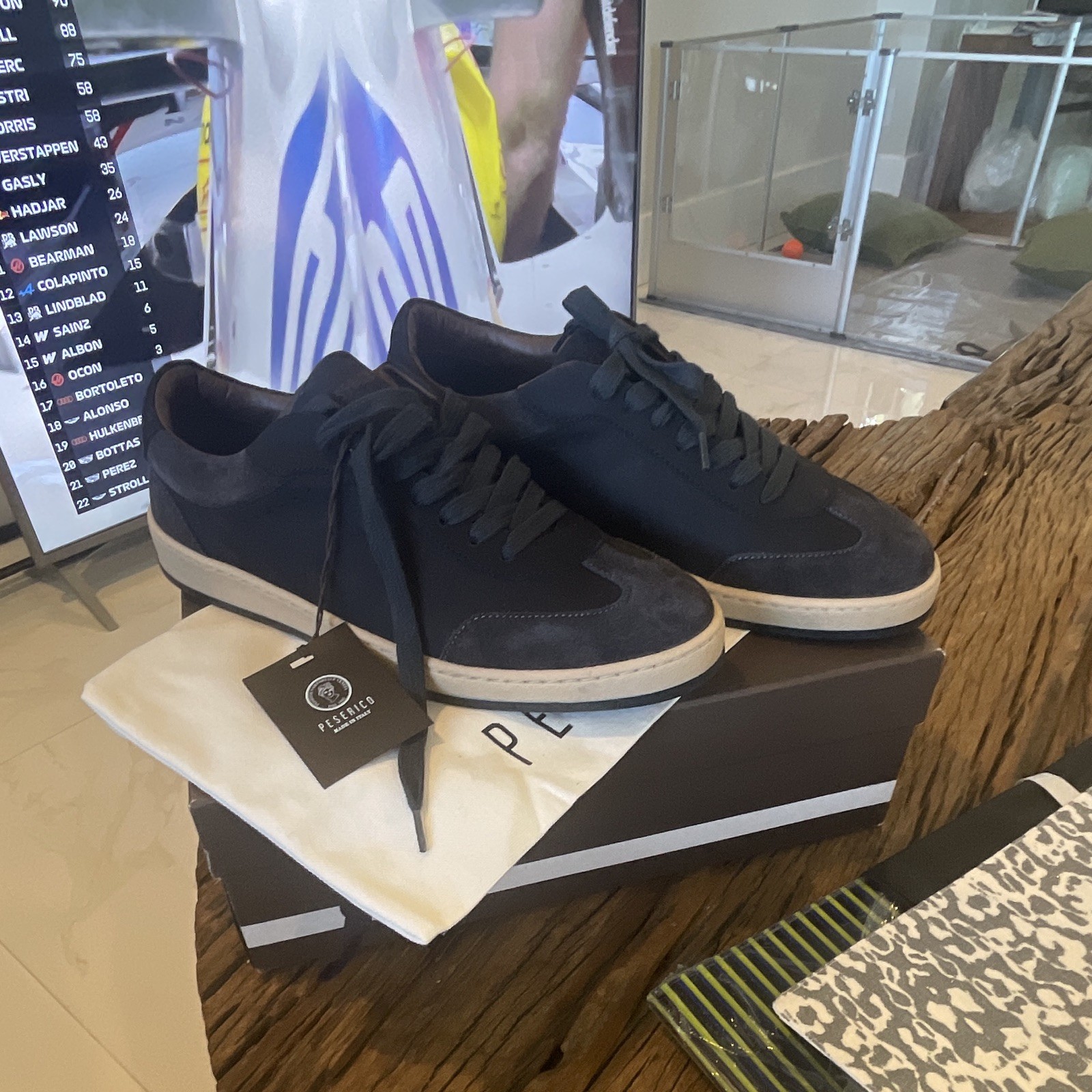 Peserico Men’s Blue Low Top Lace-Up Sneakers Solid Rubber Outsole New Box IT 42