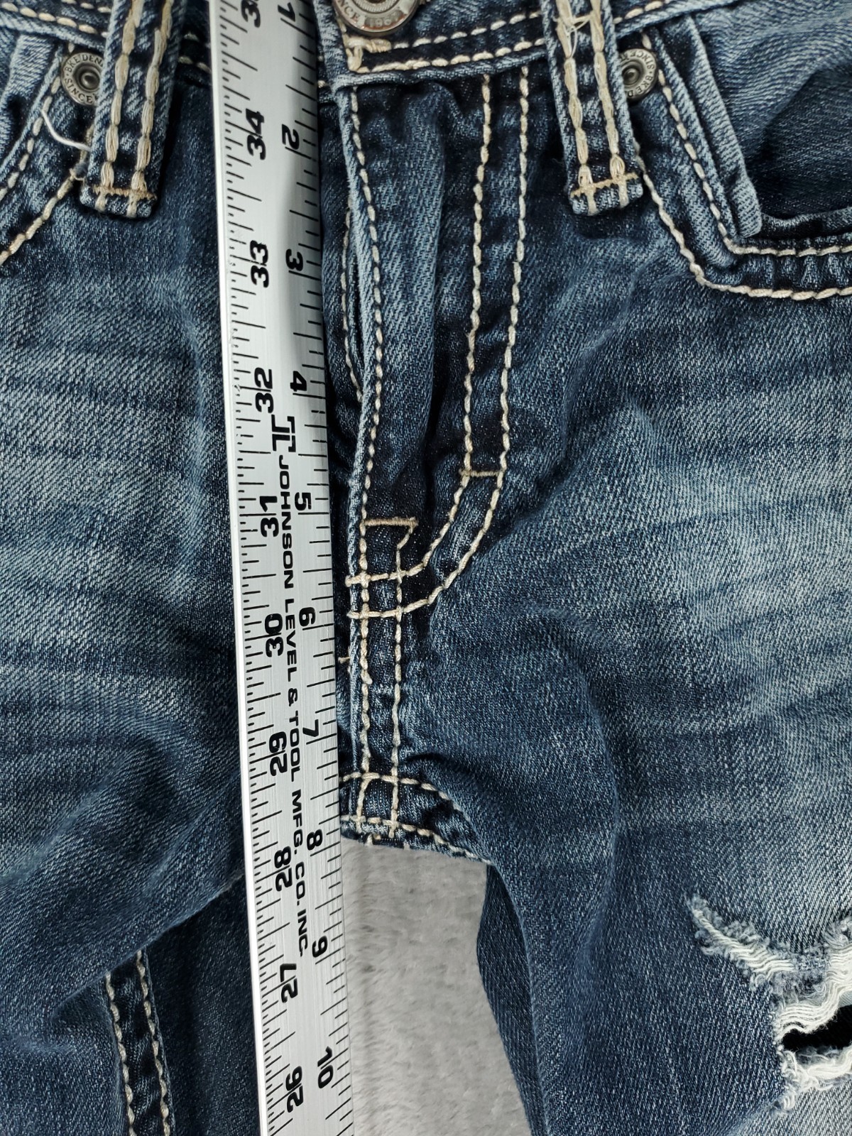 BKE Jeans Mens 26×30 Blue Aiden Straight Low Rise Dark Wash Faded Ripped Denim