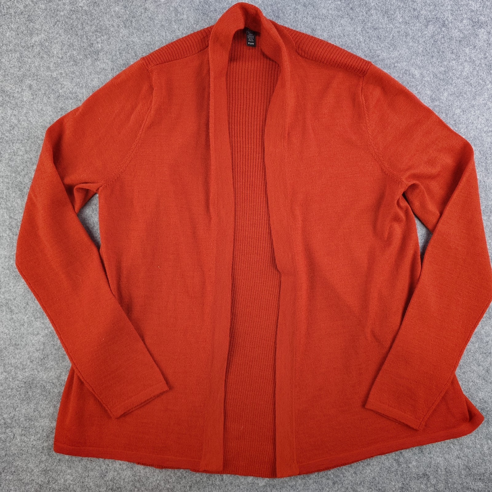 Eileen Fisher Cardigan Petite Ps/Pp Open Front Red 100% Merino Wool Italian Yarn