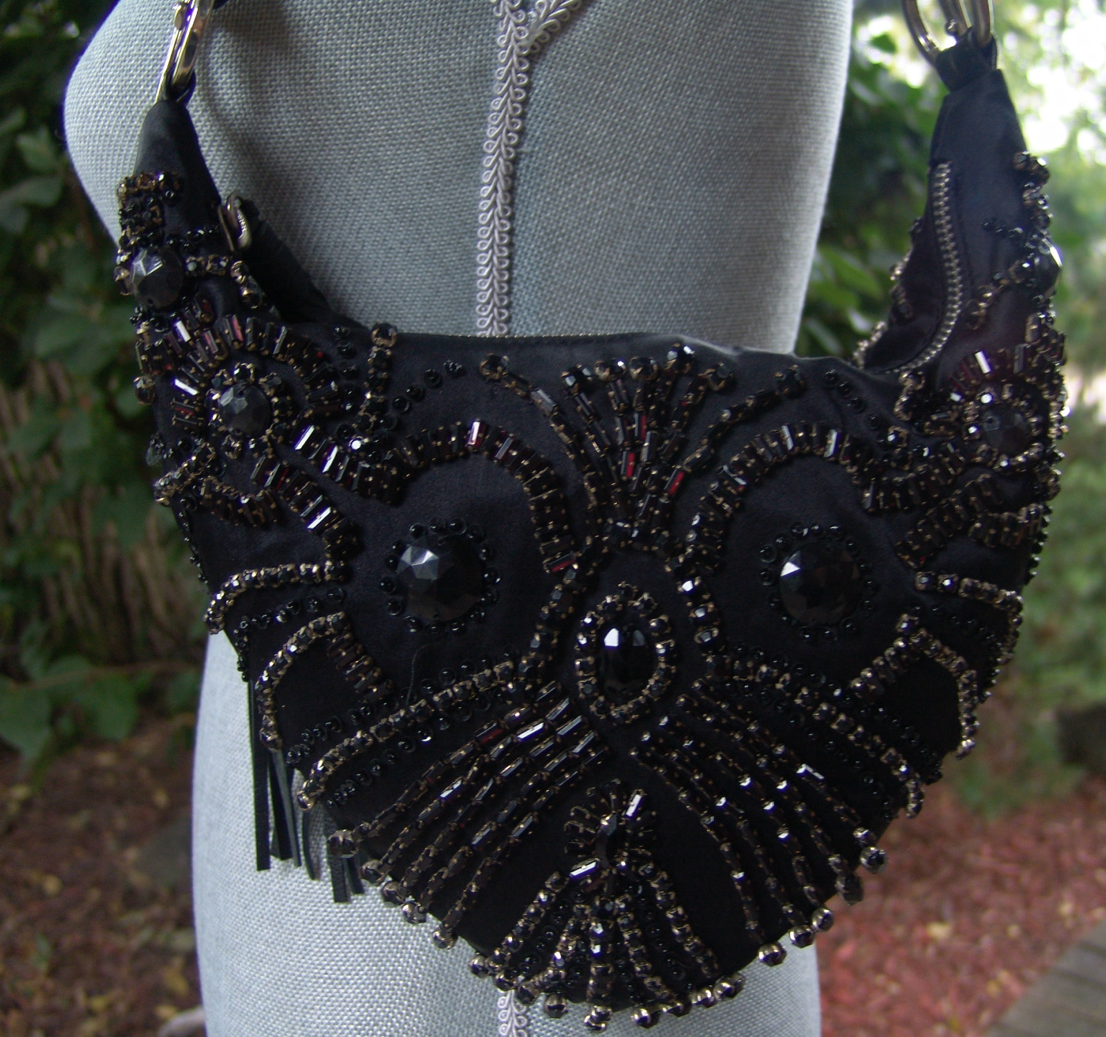 CESARE PACIOTTI SILK BEADED EVENING BAG PURSE ITALIAN WOMENS BLACK