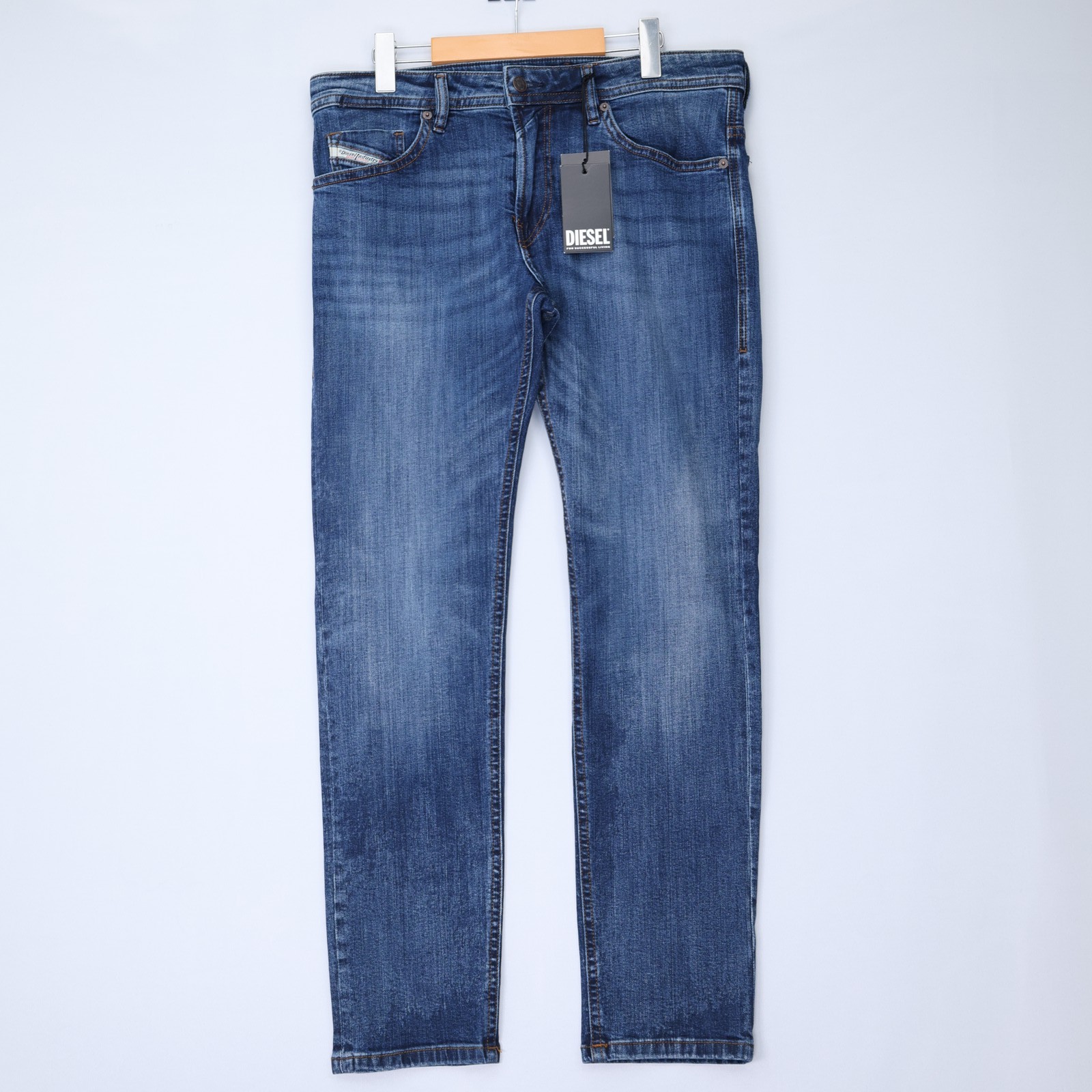 Diesel Mens Jeans Thommer-R Trousers Slim Fit Low Rise Blue Medium Wash Size NWT