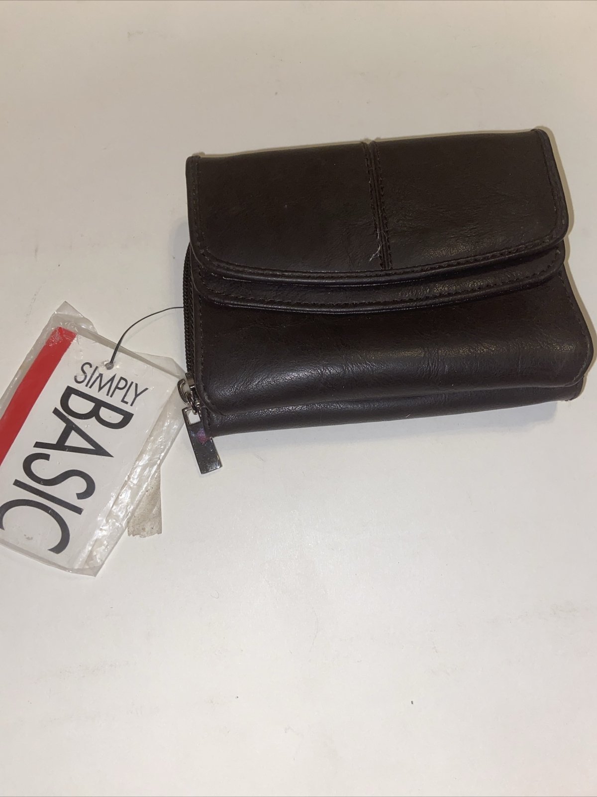 SIMPLY BASIC Chocolate Faux Leather/Nylon CLUTCH Wallet Tri Fold NEW