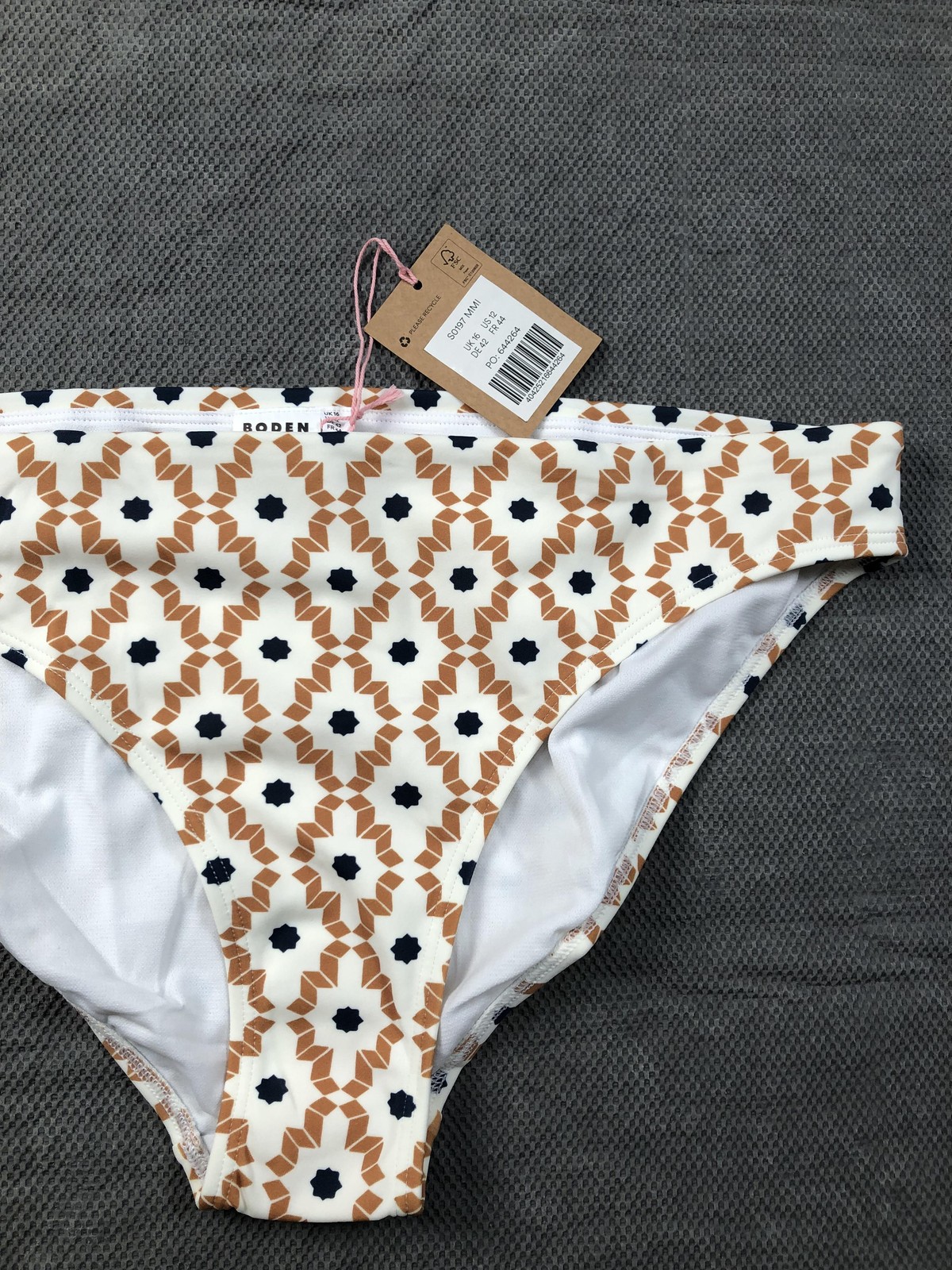 Boden Swim Bottom Womens 12 Multicolor Geometric Lined Stretch Bikini Brief