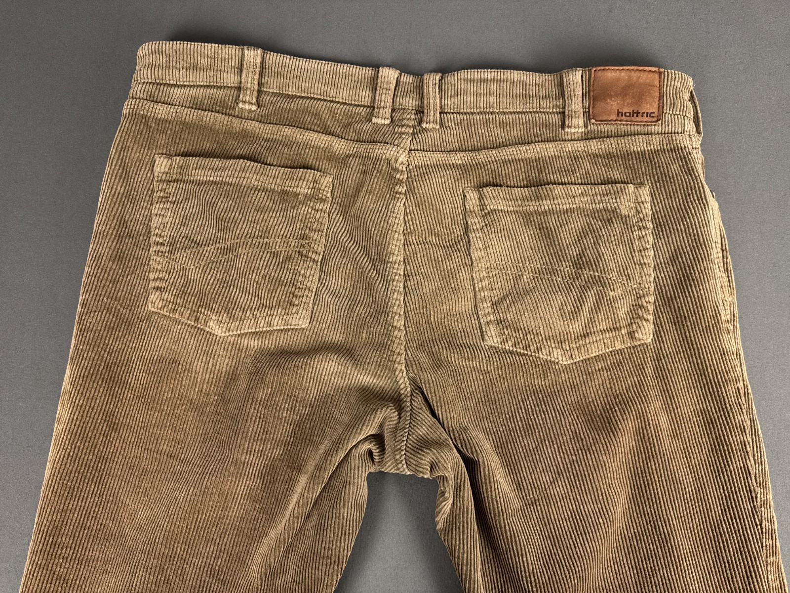 Hattric Tan Brown Corduroy Trousers 40×32 98% Cotton Stretch Smart Casual