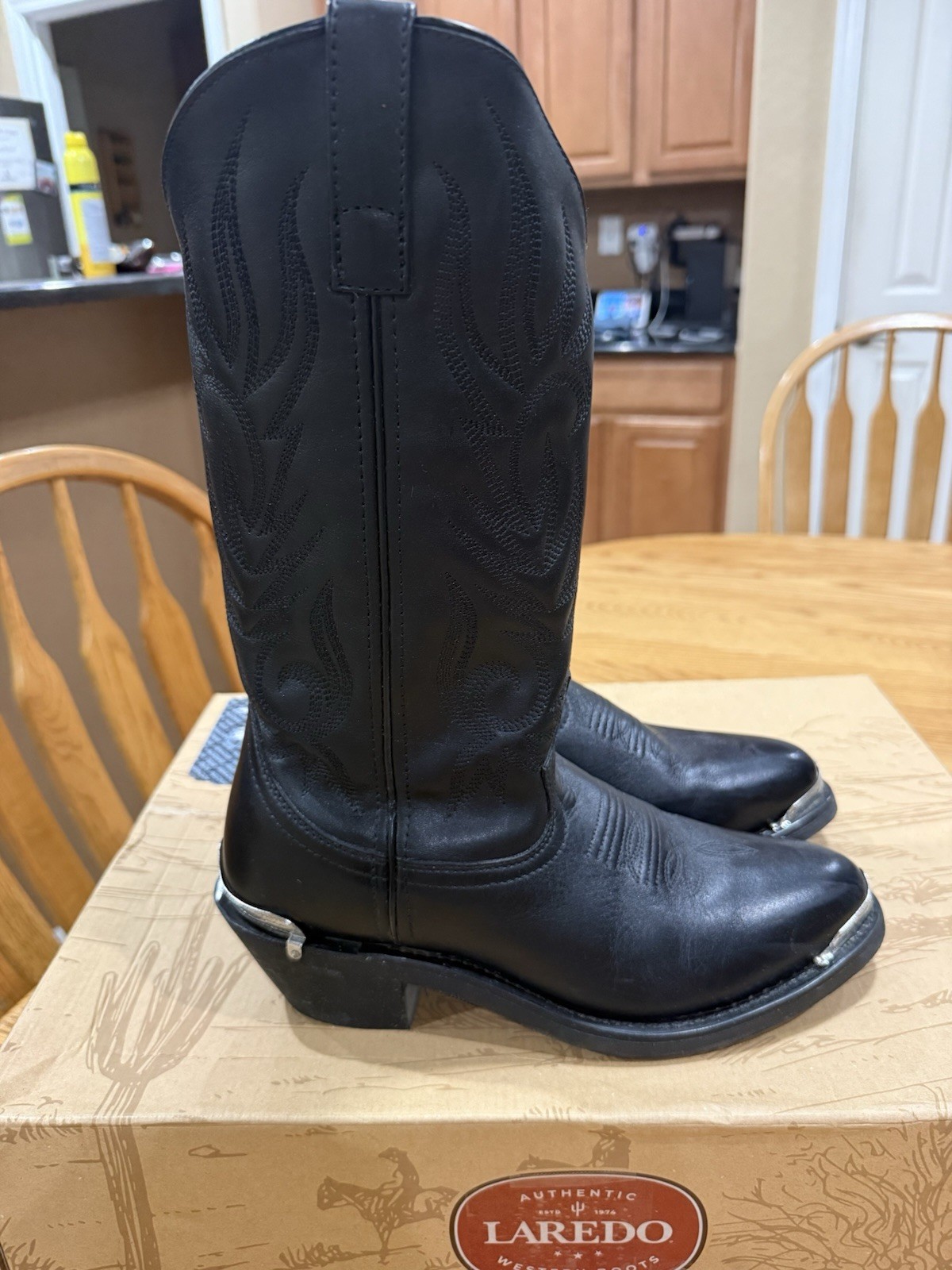 Men’s Laredo 13” McComb Western Boots 12621 Black Leather Round Toe Size 8D USA