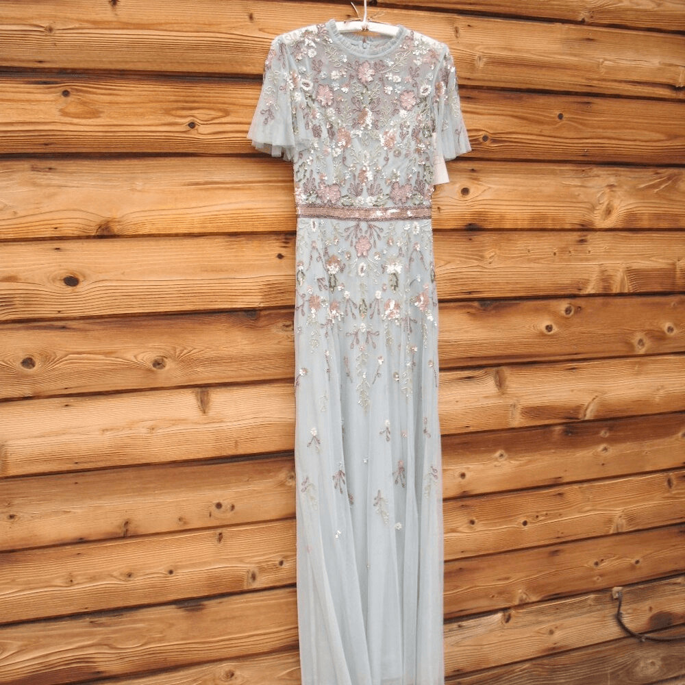 MAC DUGGAL 9136 Womens Embellished High Neck Butterfly Sleeve Gown 14