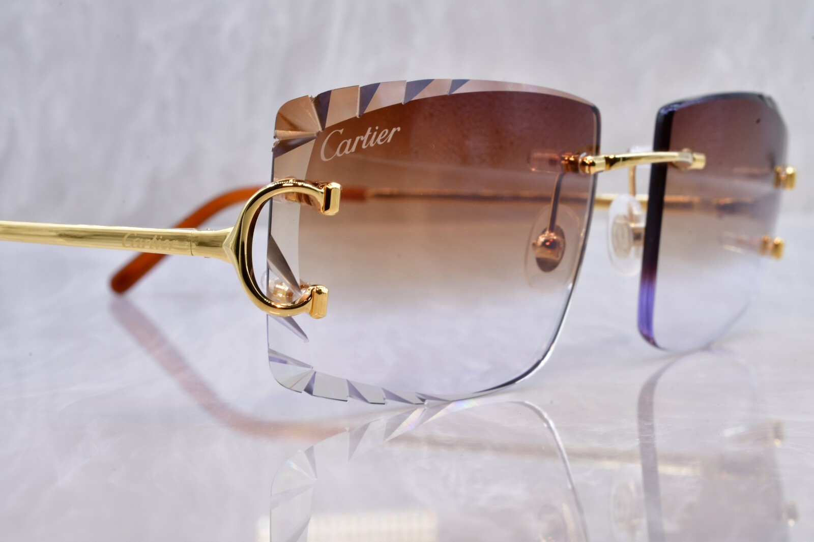 Cartier big c diamond cut lenses wood horn trivex Sunglasses ct0092o Choc 56
