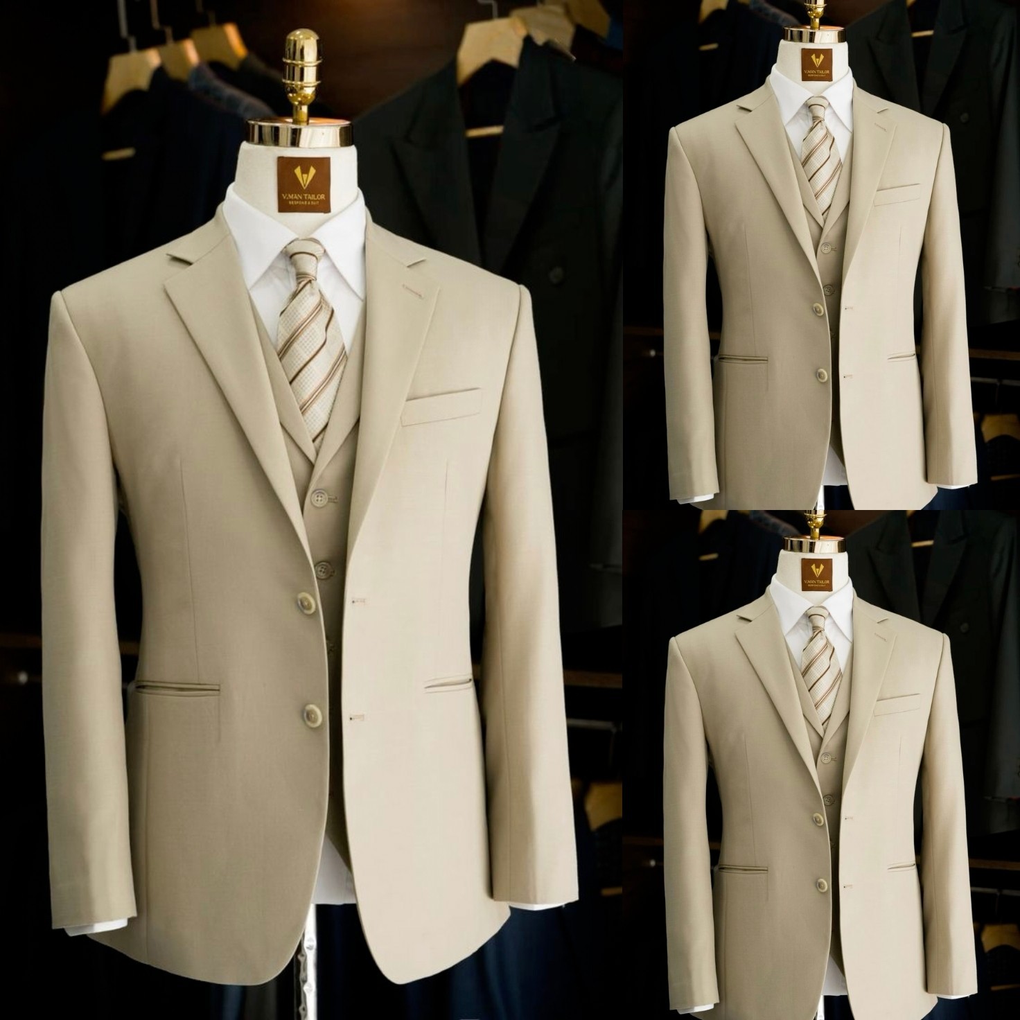 Business Men’s Suits 3Pcs Formal Workwear Tuxedos Jacket Evening Dinner Coat