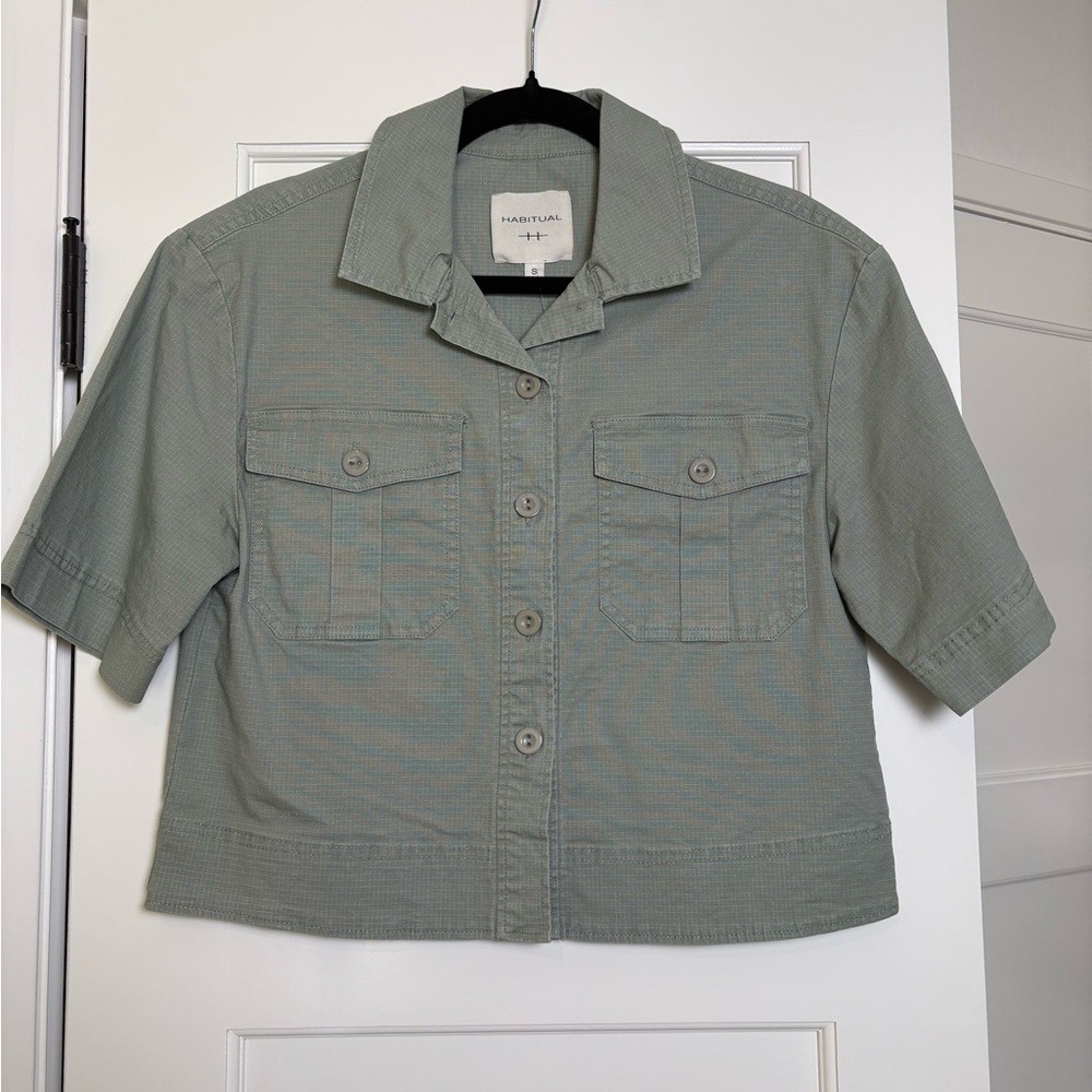 Habitual Green Cropped Short-Sleeve Utility Jacket (Small)