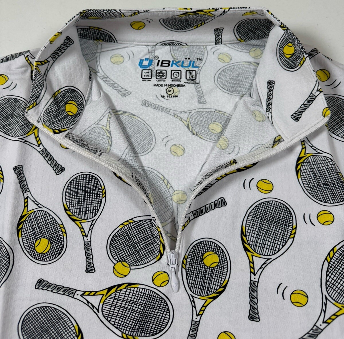 NWT IBKUL Golf Tennis Print 1/4 Zip Pullover Top XS S M L XL White Longsleeve I4