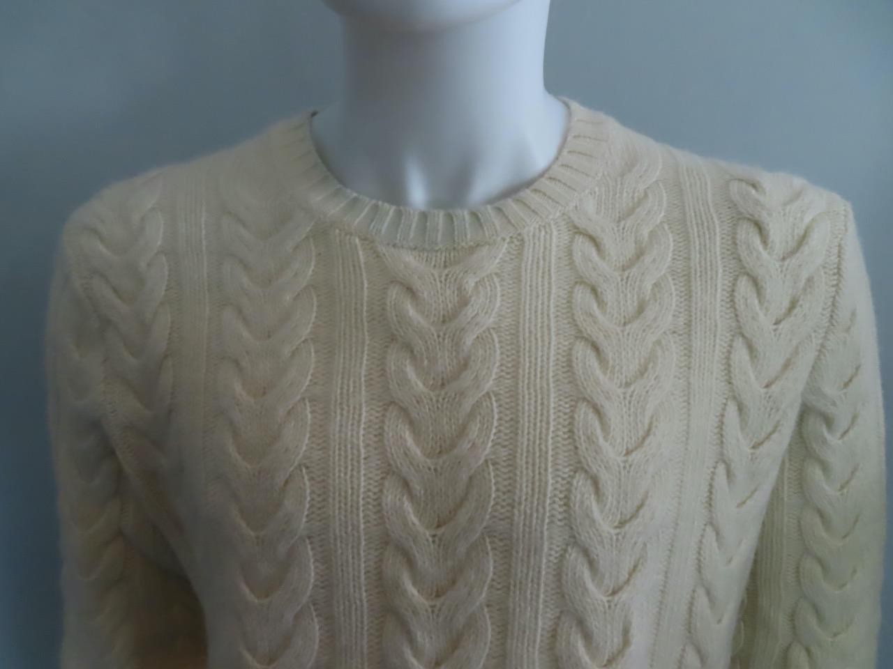 Todd Snyder Cream Merino Wool Cable Knit Crew Neck Pullover Sweater Size M