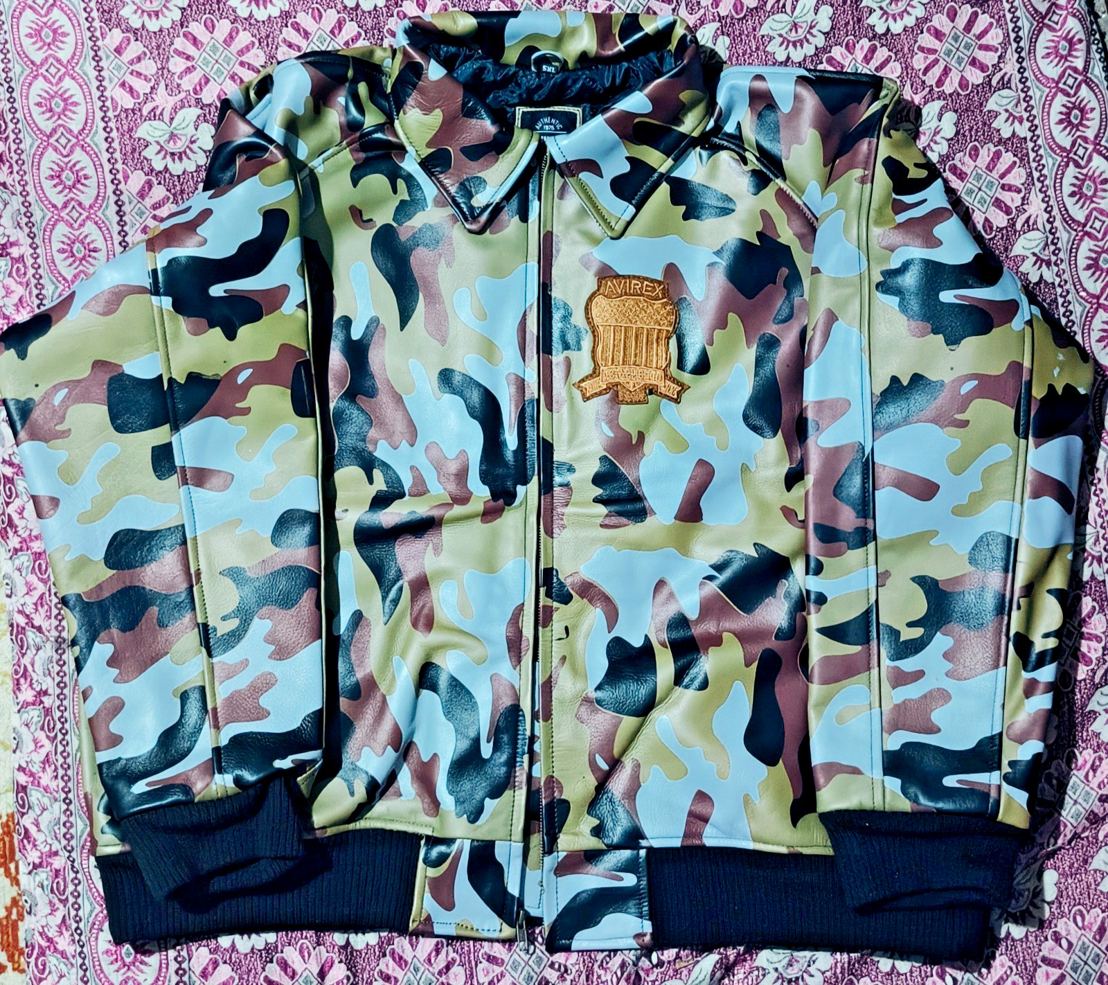 Men’s Avirex Limited Edition Camo Icon Flight Bomber Real Cowhide Leather Jacket