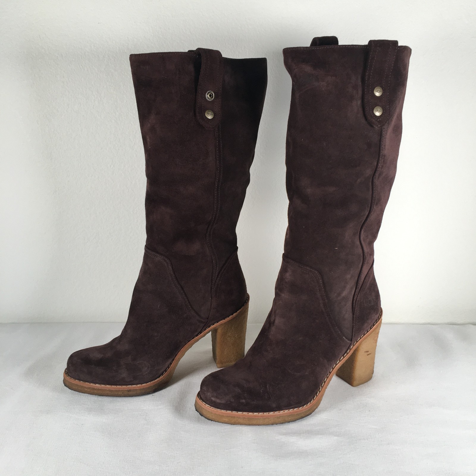 UGG Australia Chocolate Suede Leather Knee High Heel Boot Pull-On Women’s 8