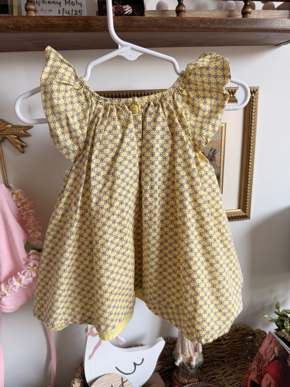 First Impressions Girls Yellow Floral Smocked Flutter Sleeve Dress 6-9 Months