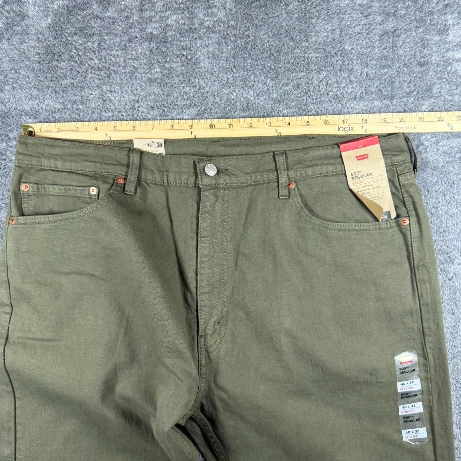 Levis 505 Jeans Mens 40×32 Green Regular Fit Stretch Denim NWT