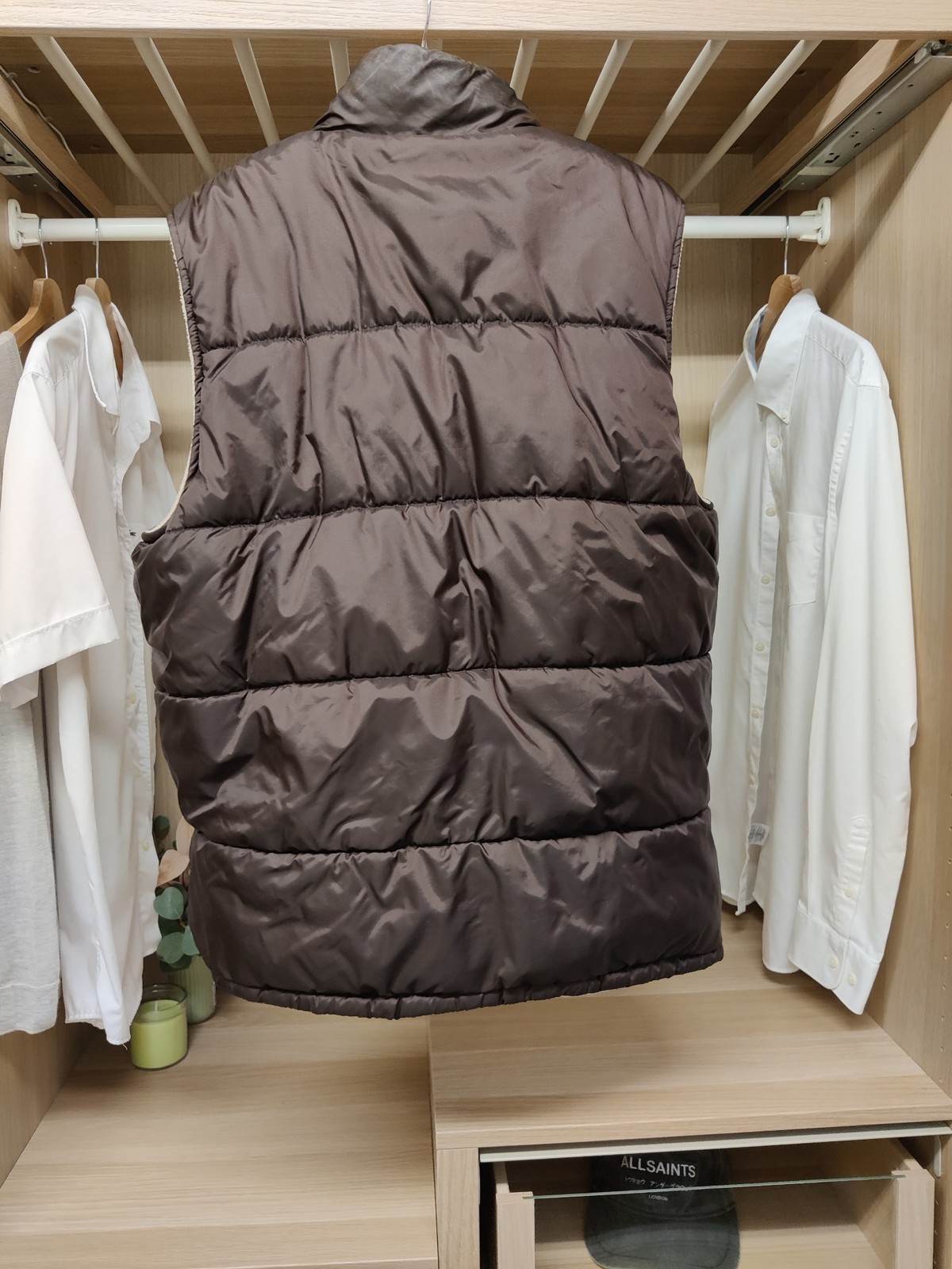 COTTON TRADERS LARGE BROWN GILET BODYWARMER REVERSIBLE PUFFER JACKET FLEECE MENS