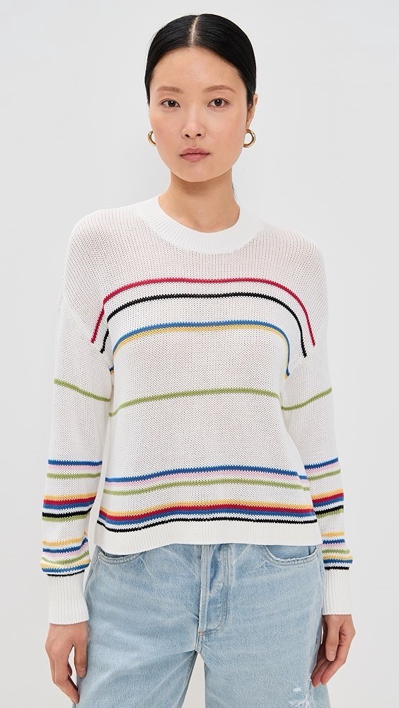 Pistola Striped Knit Crewneck Pullover Sweater White Multicolor XS, runs large