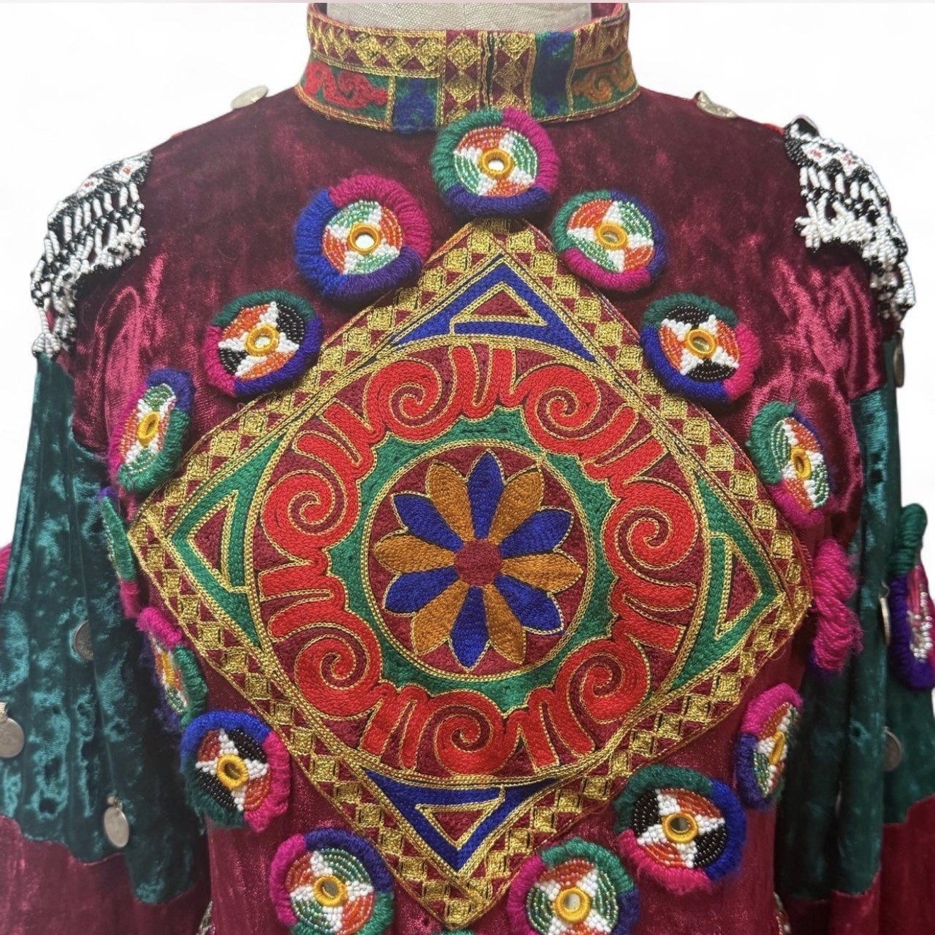 Afghan Traditional Kuchi Hand sewn Velvet Dress Set Shisha Beads Embroidery