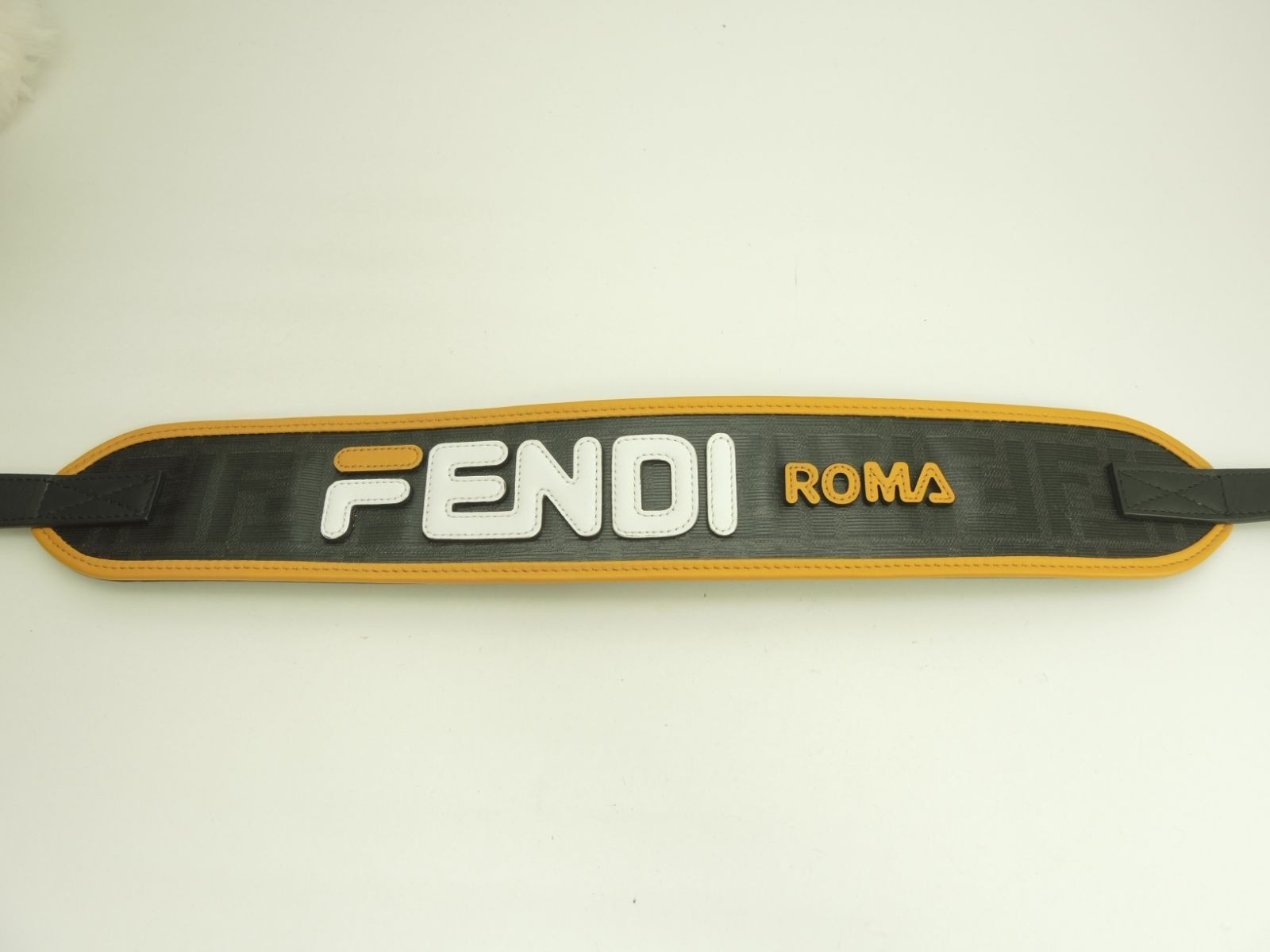 Fendi x FILA Leather Black Brown Yellow Shoulder Bag Strap Logo From JAPAN