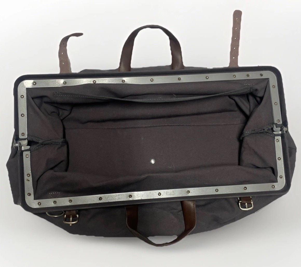 Line Of Trade Blue Weekender Bag 0312 Canvas Duffle Leather Trim Travel Tote 22”