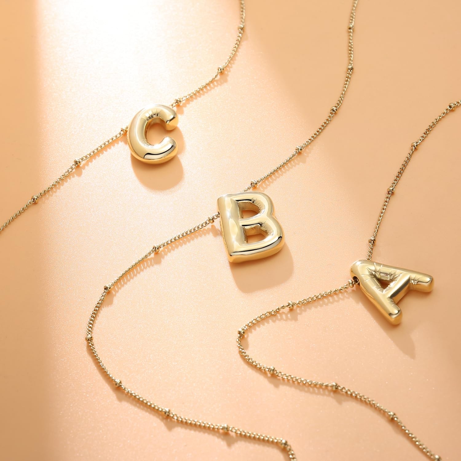 BOLAGTIER Bubble Letter Necklace Gold Plated Balloon Initial Medium,