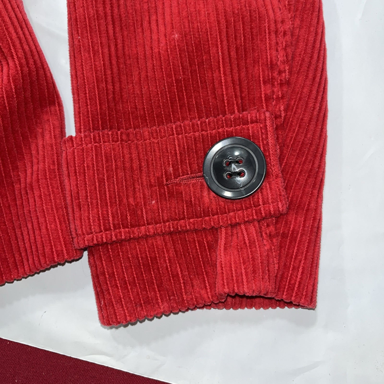 RED Corduroy JACKET Button Front Collared Button Strap Cuffs Womens S Relativity