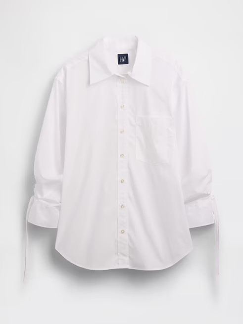 NEW – GAP, Organic Cotton Poplin Oversized Ruched-Sleeve Shirt – SALE OFF