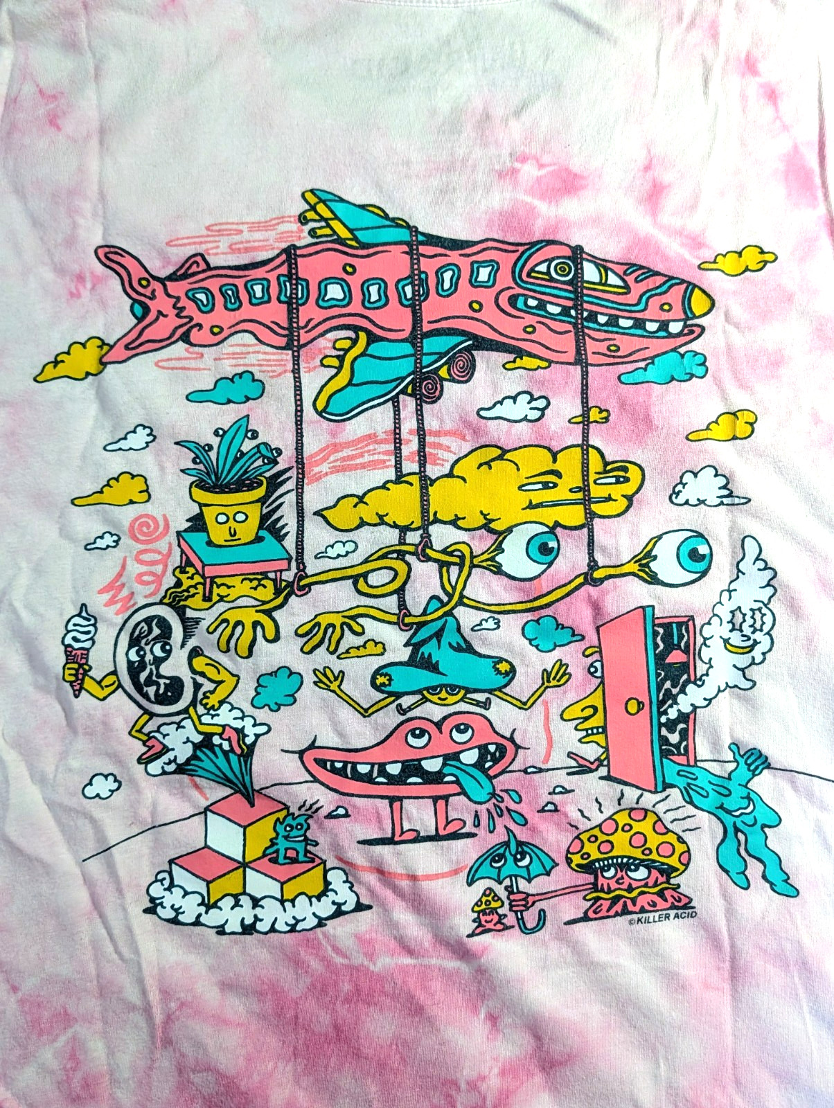 Killer Acid Limited Edition Pink Tie Dye Graphic Art T Shirt Large Psychedelic